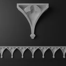 Detailed 3D model of a gothic plaster trim with intricate carving, ideal for Blender architecture renderings.