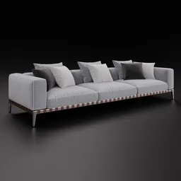 Detailed modern sofa 3D model, Blender-compatible, with customizable fabric material, reflecting realistic design.