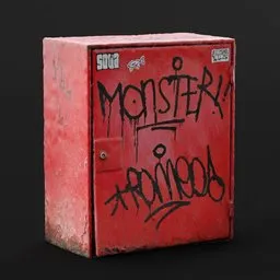 Detailed 3D model of an urban electrical utility box with realistic textures and graffiti for Blender rendering.