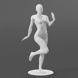 Realistic 3D female mannequin model in dynamic pose for fashion design, compatible with Blender.