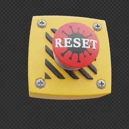 "Reset" 3D model inspired by Mac Conner, featuring a world reset button with no textures and red and yellow color scheme. Rendered in 3dsmax and created with Blender 3D software. A unique blend of shiny knobs, screwdriver, gumball machine, and candy rush. Perfect for your next environment art project.