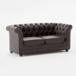 Detailed 3D model of a classic tufted sofa with customizable leather shader, perfect for Blender 3D rendering.