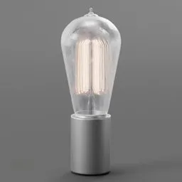 "Table lamp 3D model for Blender 3D: Bulb Lamp 2 with a simple primitive tube shape, inspired by Hiroshi Sugimoto's style and Rococo mechanical and electronic designs. Rendered in high sample quality with a tarnished grey longcoat and gaslight glow, perfect for adding ambiance to your scene."