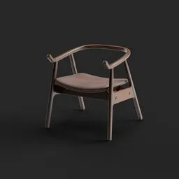 "Poltrona Armchair: A close-up of a wooden-framed chair with a leather seat, inspired by P.C. Skovgaard's art and rendered in April 2019 using Blender 3D. This 3D model features smooth, rounded shapes and authentic details, perfect for adding realism to your Blender 3D designs."