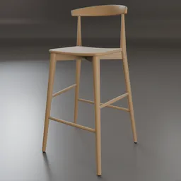 Wooden high stool 3D model with a simple design, perfect for Blender rendering, ideal for interior visualizations.