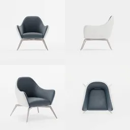 High-quality 3D armchair model inspired by LINA Bergere, rendered in Blender, showcasing multiple angles with a sleek design.