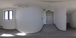 4K HDR texture of a curved stairwell with emergency exit signage, suitable for realistic scene lighting.