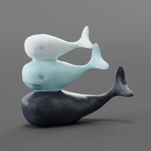 High-quality Blender 3D scanned whale ornament for interior design, showcasing detailed texture and shading.