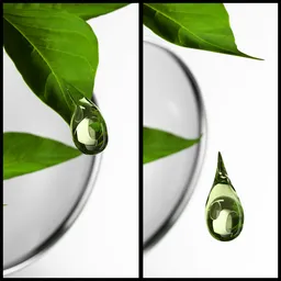 Liquid drop dripping from a leaf