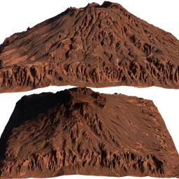 Detailed 3D volcano model, compatible with Blender, showcasing intricate textures and realistic terrain features.