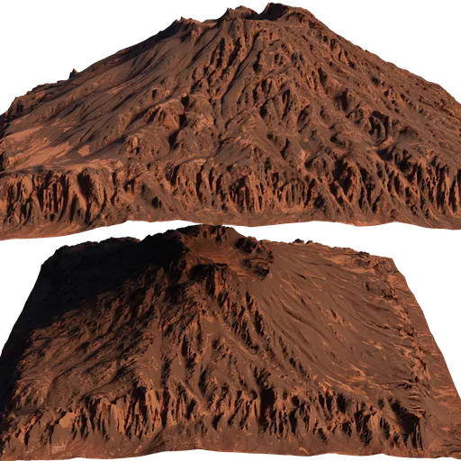 Detailed 3D volcano model, compatible with Blender, showcasing intricate textures and realistic terrain features.
