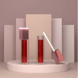 Elegant 3D-rendered minimal lipstick presentation scene on a sophisticated platform, ideal for cosmetic product showcases in Blender.