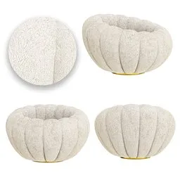 Detailed 3D-rendered round textured fabric sofa with golden base for interior design visualization, compatible with Blender.
