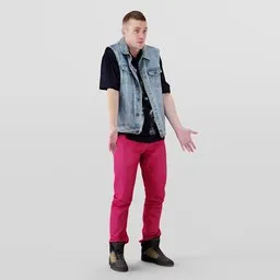 Perplexed young male 3D model with arms spread, in casual outfit, suitable for Blender rendering projects.
