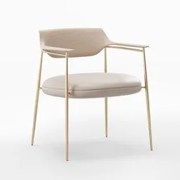Beige upholstered 3D rendered chair with golden frame, ideal for Blender 3D model visualizations.