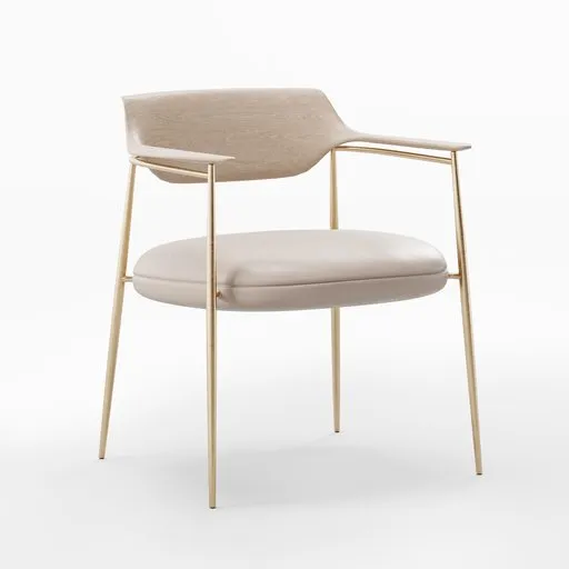 Beige upholstered 3D rendered chair with golden frame, ideal for Blender 3D model visualizations.