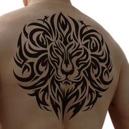 Detailed lion face tribal tattoo 3D sculpting brush for Blender, adds artistic patterns to 3D models.