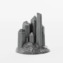 Alt text: "Realistic 3D model of a large black crystal and rock formation for Blender 3D software, featuring a grey metal body and inspired by Stanley Twardowicz. Suitable for use in landscape design and fantasy game spell icon creation."