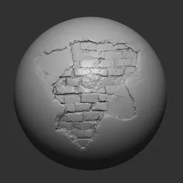 3D Sculpting Brush Effect of Plaster Damage on Brick Wall Texture for Blender Model Detailing