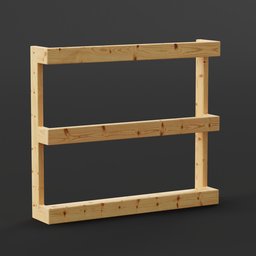 "Highly detailed hanging wooden shelf 3D model for Blender 3D. This realistic shelving unit features two shelves and a grid layout, perfect for home or office renders. Create stunning interior designs with this versatile and beautifully crafted asset by Carl Gustaf Pilo."