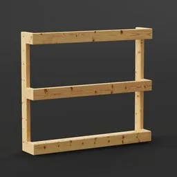 "Highly detailed hanging wooden shelf 3D model for Blender 3D. This realistic shelving unit features two shelves and a grid layout, perfect for home or office renders. Create stunning interior designs with this versatile and beautifully crafted asset by Carl Gustaf Pilo."