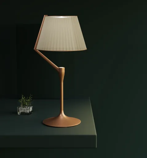 3D model of a bronze table lamp with LED illumination on stem and a pleated shade, designed for Blender 3D visualization.