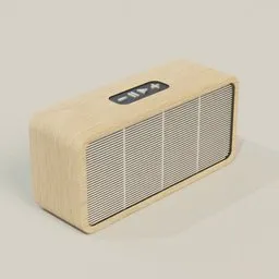 Detailed 3D rendering of a portable wood-textured Bluetooth speaker suitable for Blender modeling projects.