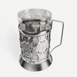 Vintage Podstakannik with Faceted Glass
