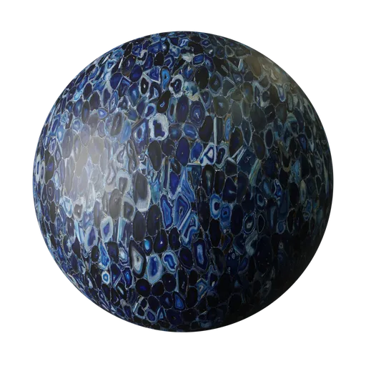 High-quality PBR texture of polished blue agate for 3D modeling and rendering in Blender.