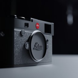 Detailed 3D model of Leica M10 camera with textured surfaces, rendered in Blender.