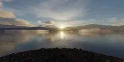 Sunset by the Lake with Mountains