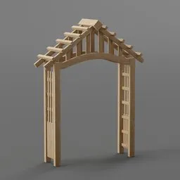 Detailed wooden garden arch 3D model suitable for Blender rendering and exterior design visualization.