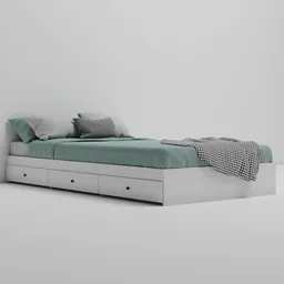 "Modern Bed 3D Model with Green Cover and White Frame for Interior Visualizations in Blender 3D. Swedish Design Inspired by Bartolomeo Vivarini with Orthographic 3D Rendering in 8K. Featuring a White Grey Blue Color Palette, Lumine, and Unreal Engine Animation Style Render. Perfect for Creating Realistic Bedroom Visuals and Overcoming Insomnia."