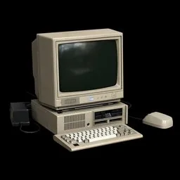 Detailed 3D rendering of a vintage IBM PCjr 4863 setup with monitor, keyboard, and mouse, ideal for Blender projects.