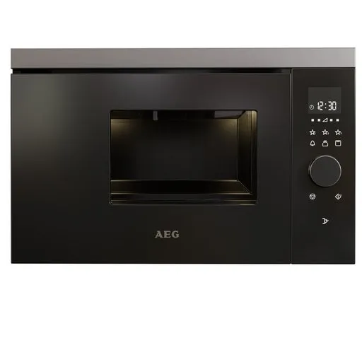 Detailed 3D Blender model of a modern microwave with digital display and controls, available in blend format with realistic cycles render.