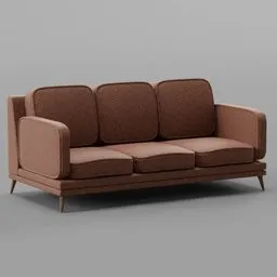 Brown 3D sofa model with green leather texture, crafted for Blender users, with detailed stitching and cushions.