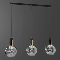 Realistic 3D modeled glass and brass pendants for interior design rendering in Blender.