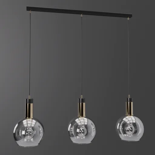 Realistic 3D modeled glass and brass pendants for interior design rendering in Blender.