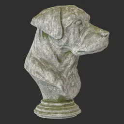 Dog bust stone moss statue
