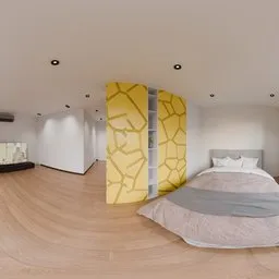 Modern apartment bedroom panorama