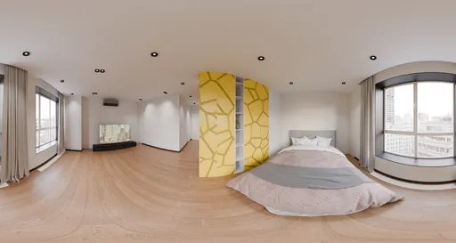 Modern apartment bedroom panorama