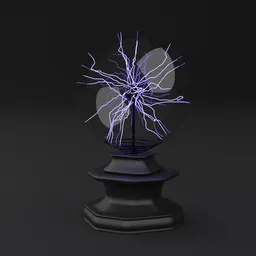 "30cm Plazma Lamp 3D model for Blender 3D - inspired by Fedot Sychkov, featuring xparticles, tesla coils, and energy shield. Detailed model with animated purple light and cracked glass, connected by realistic wires."