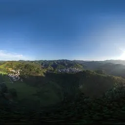 Sunrise over green forest HDR