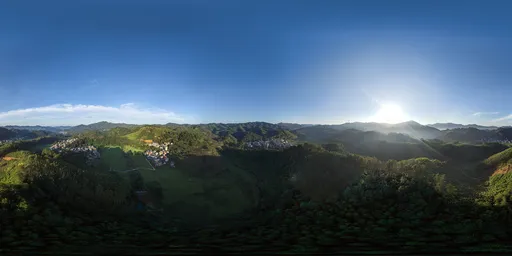 Sunrise over green forest HDR