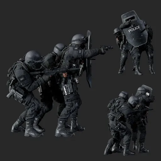 Police Tactical Squad Stack Formation Breach Black