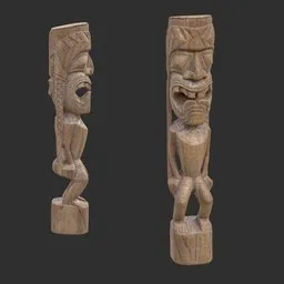 Tiki God Spiral Gaze Statue Aged Wood