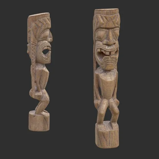 Tiki God Spiral Gaze Statue Aged Wood