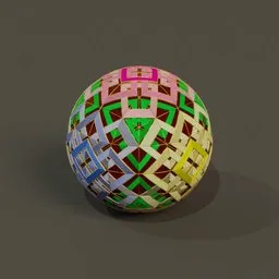 Colorful 3D sphere with geometric pattern, Blender 3D render, artistic digital model.