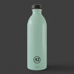 Realistic Blender 3D model of altered stainless steel water bottle with custom brand design.