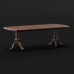 "Adjustable length antique walnut dining table in neoclassical style rendered in Unreal Engine 3D for Blender 3D. Perfect addition to a modern or period living room with polished maple finish. Available in untextured catalog for easy customization."
